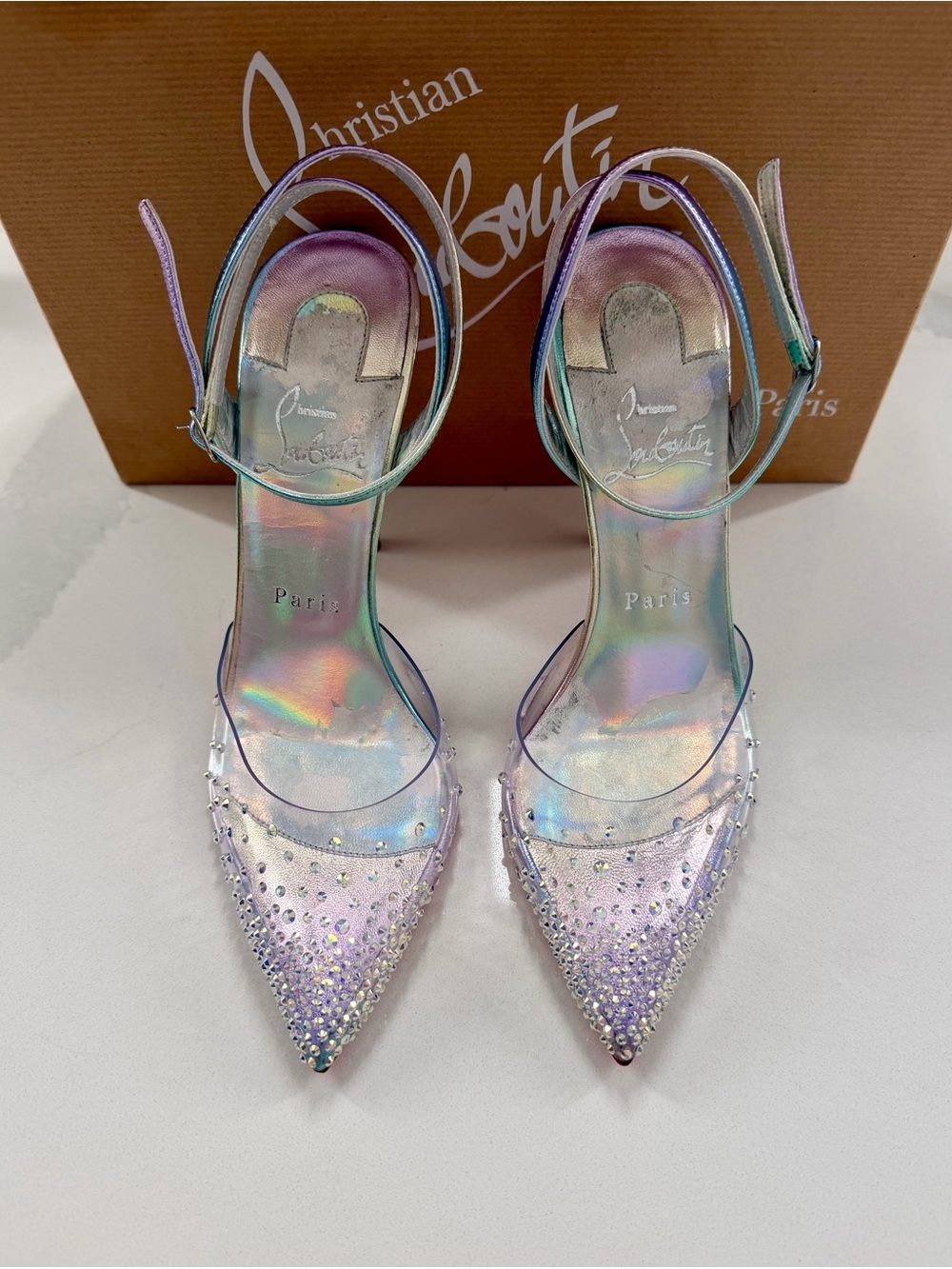 Christian Louboutin - Spikaqueen Crystal Pointed Toe Slingback Heels -Vers Multi - Picture 3 of 17